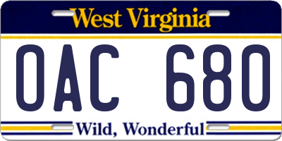 WV license plate OAC680