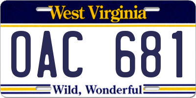 WV license plate OAC681