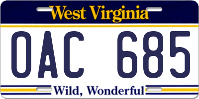 WV license plate OAC685