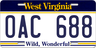 WV license plate OAC688