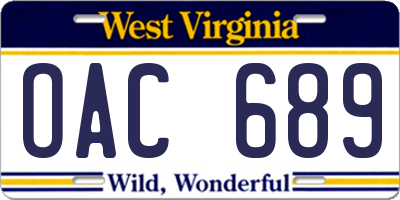WV license plate OAC689