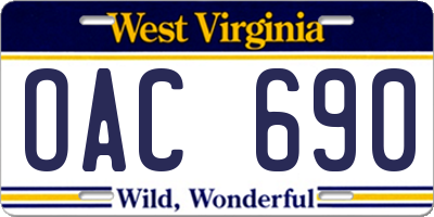 WV license plate OAC690