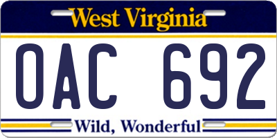 WV license plate OAC692