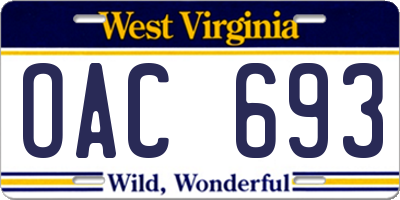 WV license plate OAC693