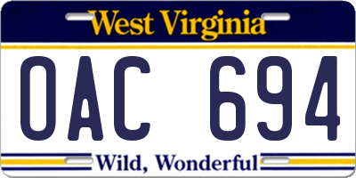 WV license plate OAC694