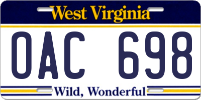WV license plate OAC698