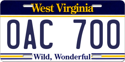 WV license plate OAC700
