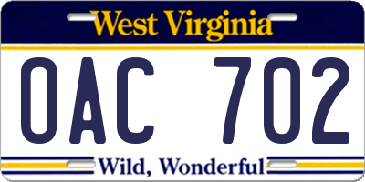 WV license plate OAC702