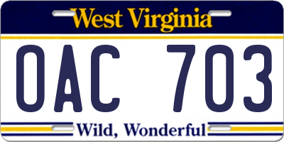 WV license plate OAC703