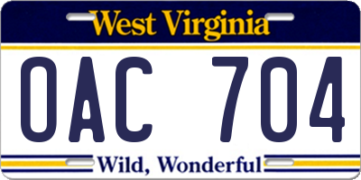 WV license plate OAC704
