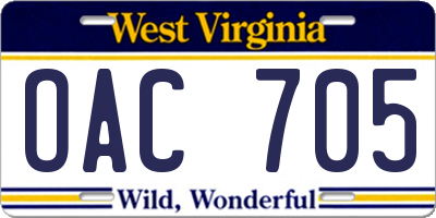WV license plate OAC705
