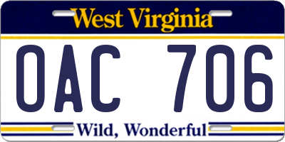 WV license plate OAC706