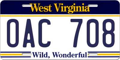 WV license plate OAC708