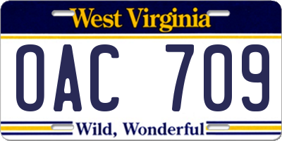 WV license plate OAC709