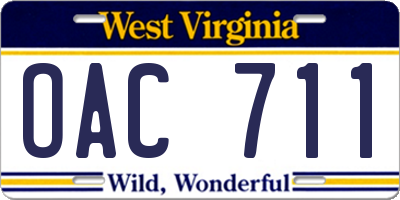 WV license plate OAC711