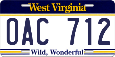 WV license plate OAC712