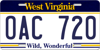 WV license plate OAC720