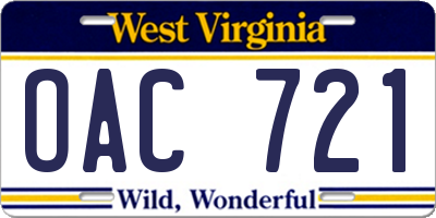 WV license plate OAC721
