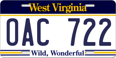 WV license plate OAC722