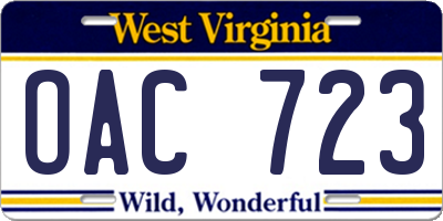 WV license plate OAC723