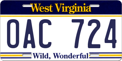 WV license plate OAC724