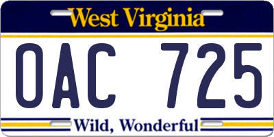 WV license plate OAC725