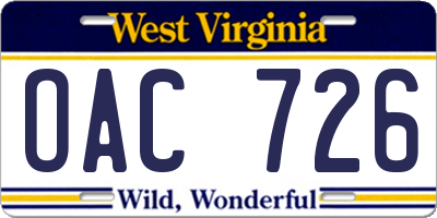 WV license plate OAC726