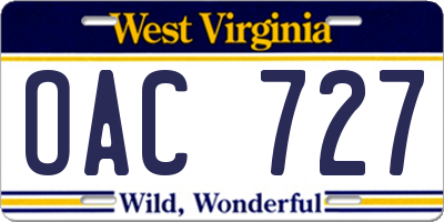 WV license plate OAC727