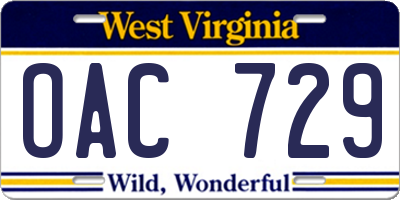 WV license plate OAC729