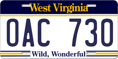 WV license plate OAC730