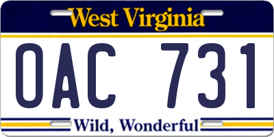 WV license plate OAC731