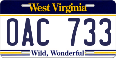 WV license plate OAC733