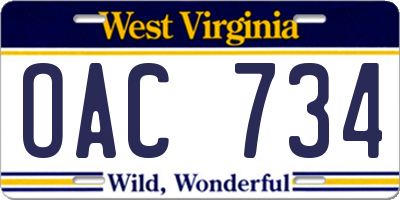 WV license plate OAC734