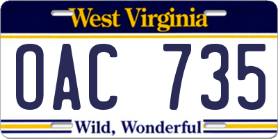 WV license plate OAC735