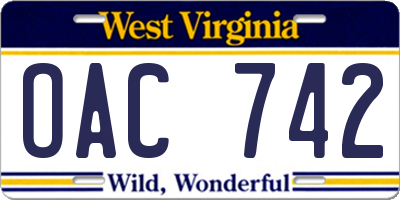 WV license plate OAC742