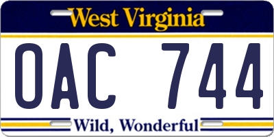 WV license plate OAC744