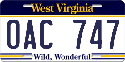 WV license plate OAC747