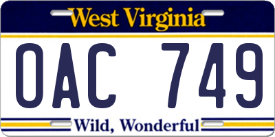 WV license plate OAC749