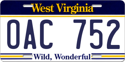 WV license plate OAC752