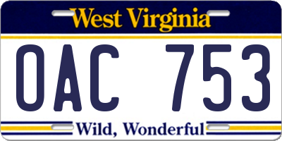 WV license plate OAC753