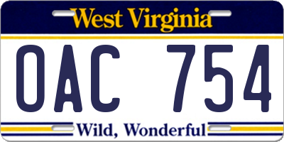 WV license plate OAC754