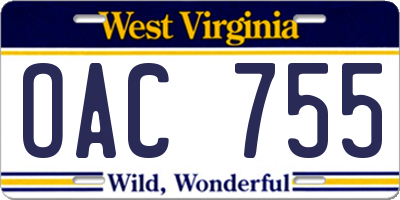 WV license plate OAC755