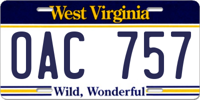 WV license plate OAC757