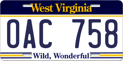 WV license plate OAC758