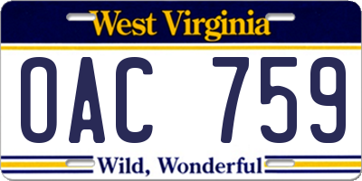 WV license plate OAC759