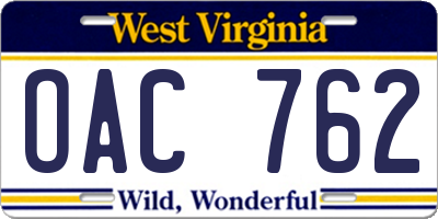 WV license plate OAC762