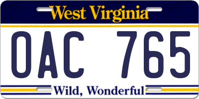 WV license plate OAC765