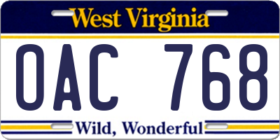 WV license plate OAC768