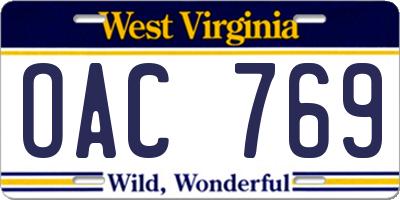 WV license plate OAC769