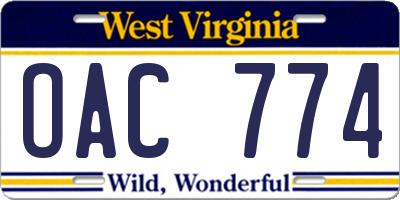 WV license plate OAC774